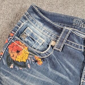Miss Me Jeans Womens 25 Blue Capri Embroidered Floral Stretch Denim MP7878P